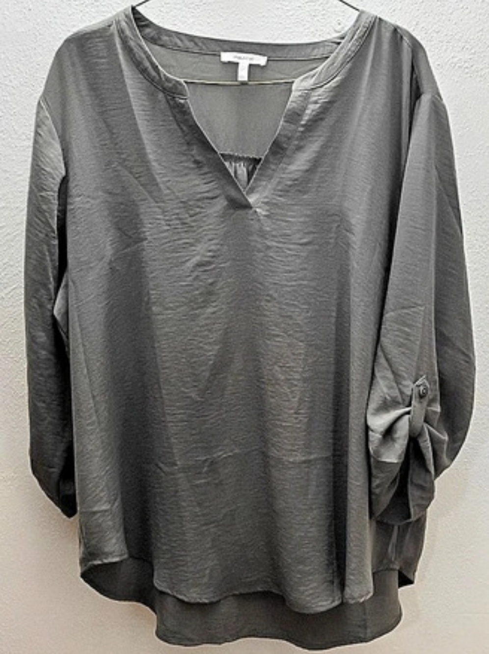 Maurices Olive Green Split V-Neck Roll-Tab Sleeve Blouse - XXL